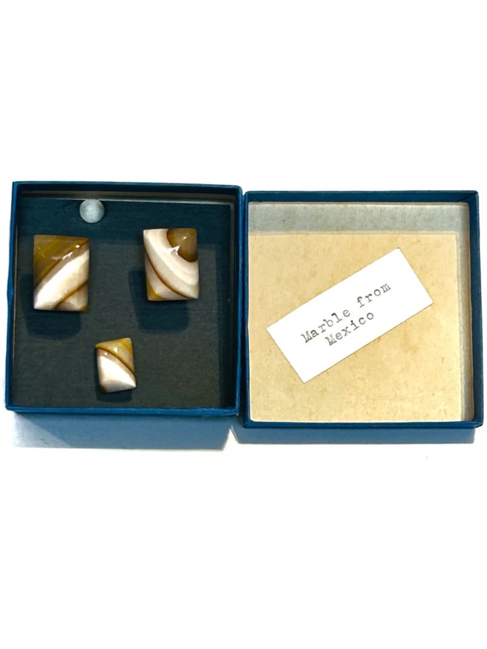 Vintage Marble Cuff Links and Tie Clip Tack with Chain Mexico Brown Creme Gold